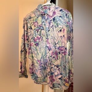 Scotch & Soda Purple and Green Casual Button Down Shirt Artistic Floral Design.